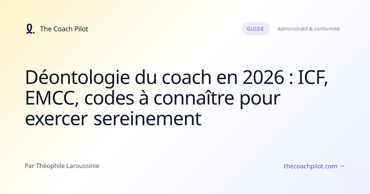 Coach professionnel consultant le code de déontologie sur son ordinateur